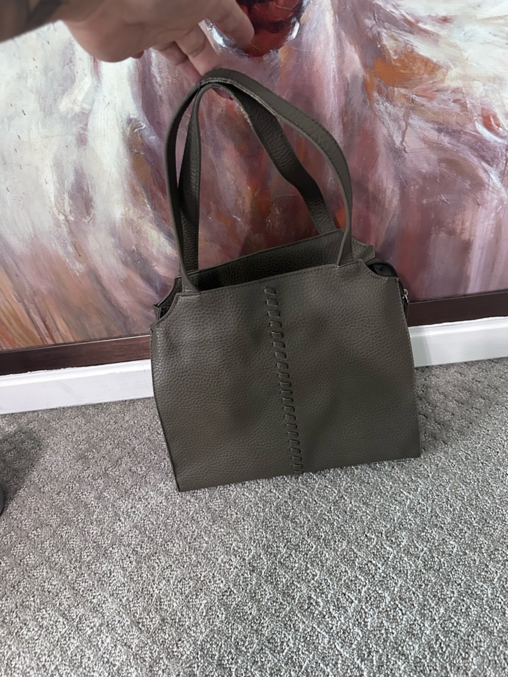 Classic Olive Green Leather Tote Bag